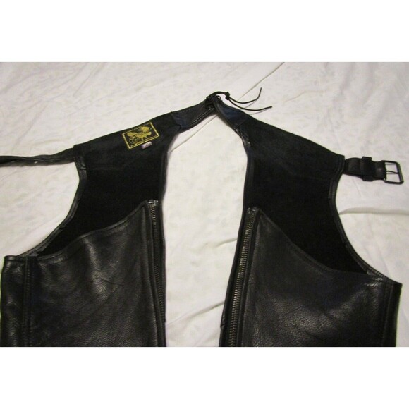 VTG US Made Co. Middleton Ma. Black Leather Motorcycle Chaps w/zipper-Sz L - Picture 6 of 10